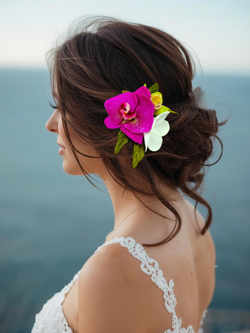 Real Touch Tropical Hawaiian Hair Accessory with Orchid & Plumeria